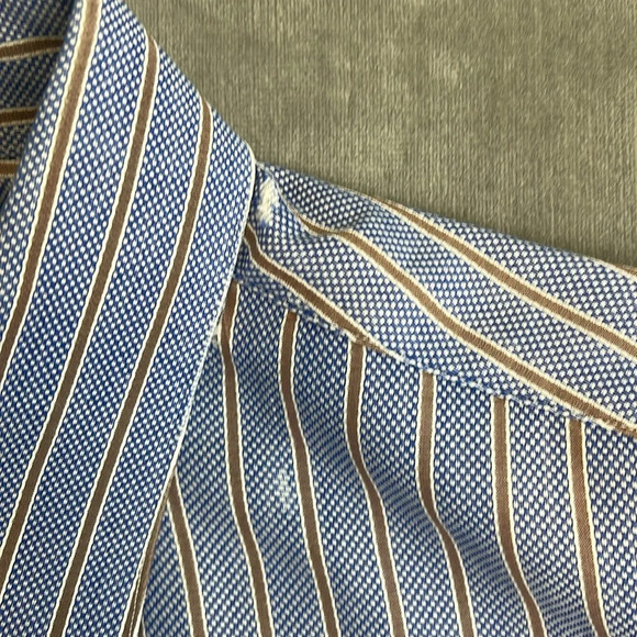 Paul Fredrick‎ Men’s LS Oxford Dress Shirt Blue Stripe Size 17-32 Trim Fit - Picture 10 of 10
